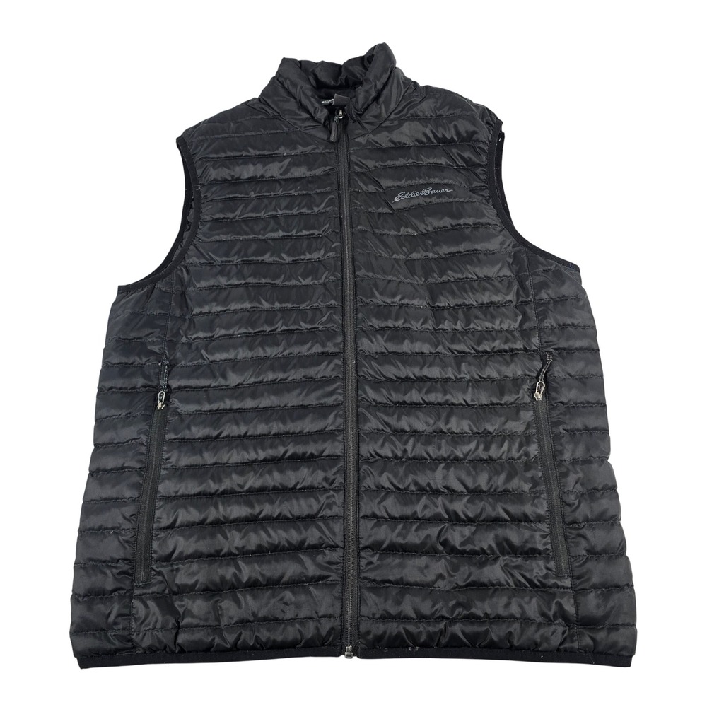 Eddie Bauer Mens EB700 Down Puffer Vest Black Medium Full‎ Zip Quilted 11317